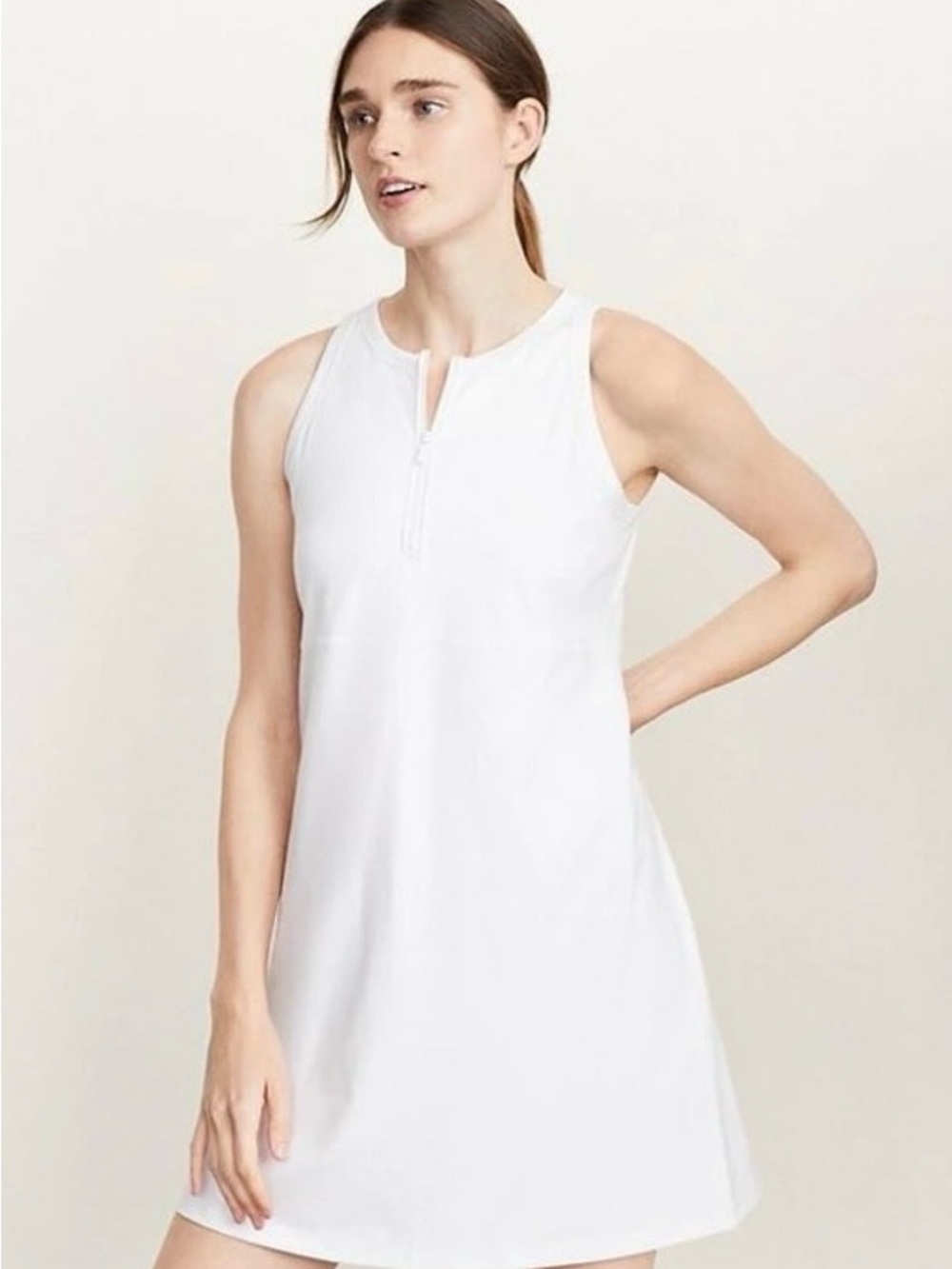 NET Lou & Grey White Sleeveless Zip-Front Shift Dress